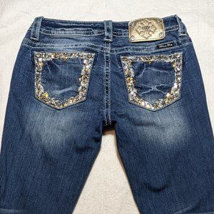 Miss Me Gold and Silver Sequins Pocket Bootcut Jeans - Size 27